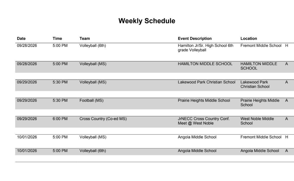FMS Athletic Schedule 9.28.26