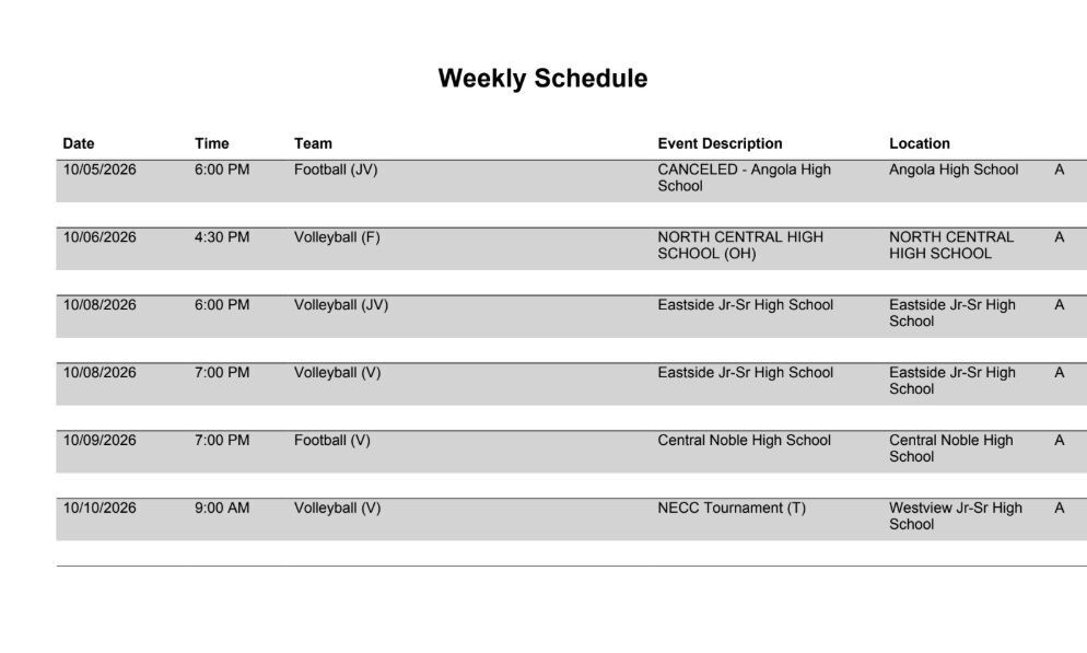 FHS Athletic Schedule 10.5.26