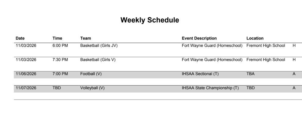 FHS Athletic Schedule 11.3.26