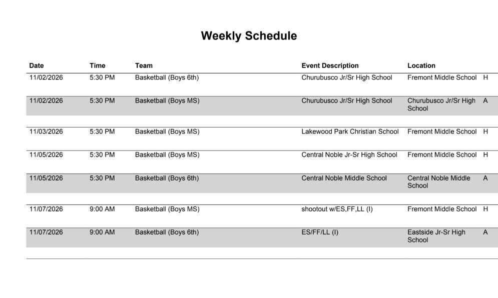 FMS Athletic Schedule 11.2.26