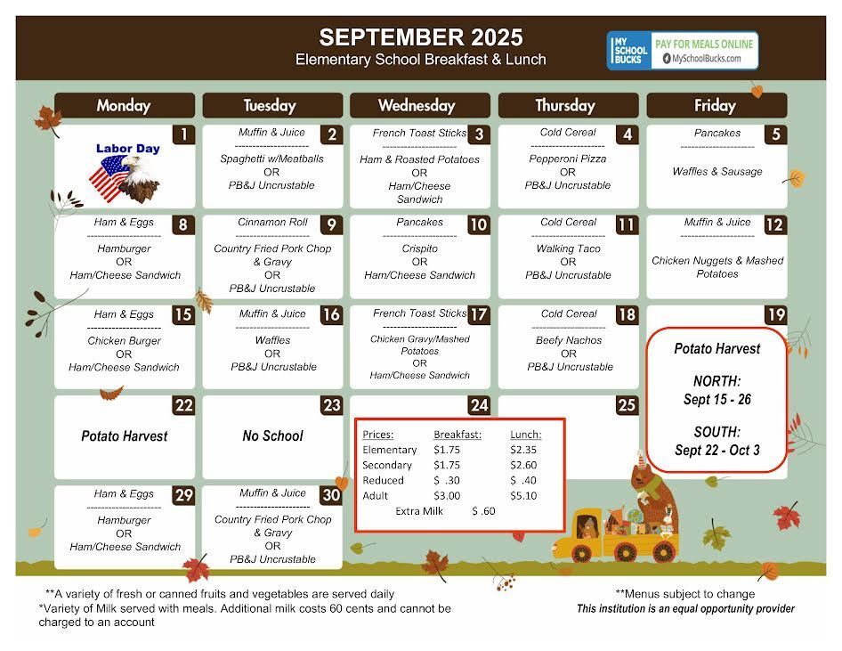 September Lunch Menu
