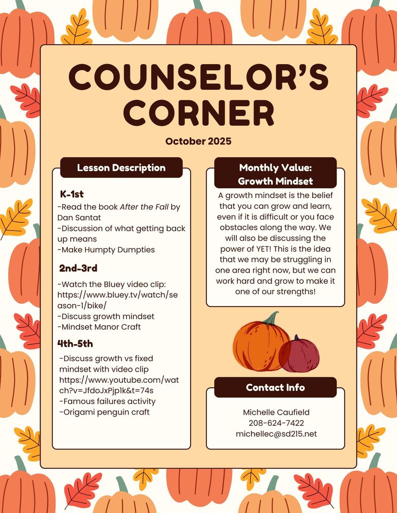 Counselor's Corner October Newsletter English