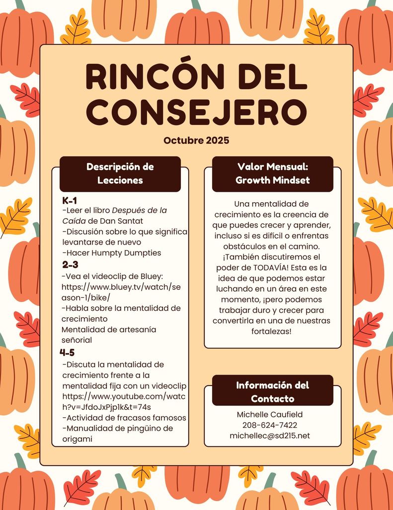 Counselor's Corner October Newsletter Spanish
