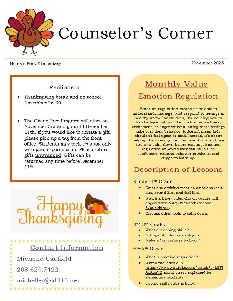 November Counselor's Corner Newsletter English