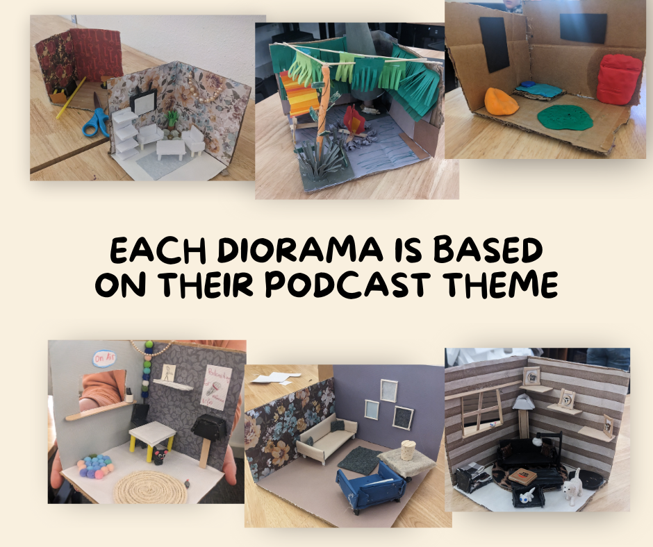 Mrs. Huml's Drama/Creativity Class built diorama's for their podcast.