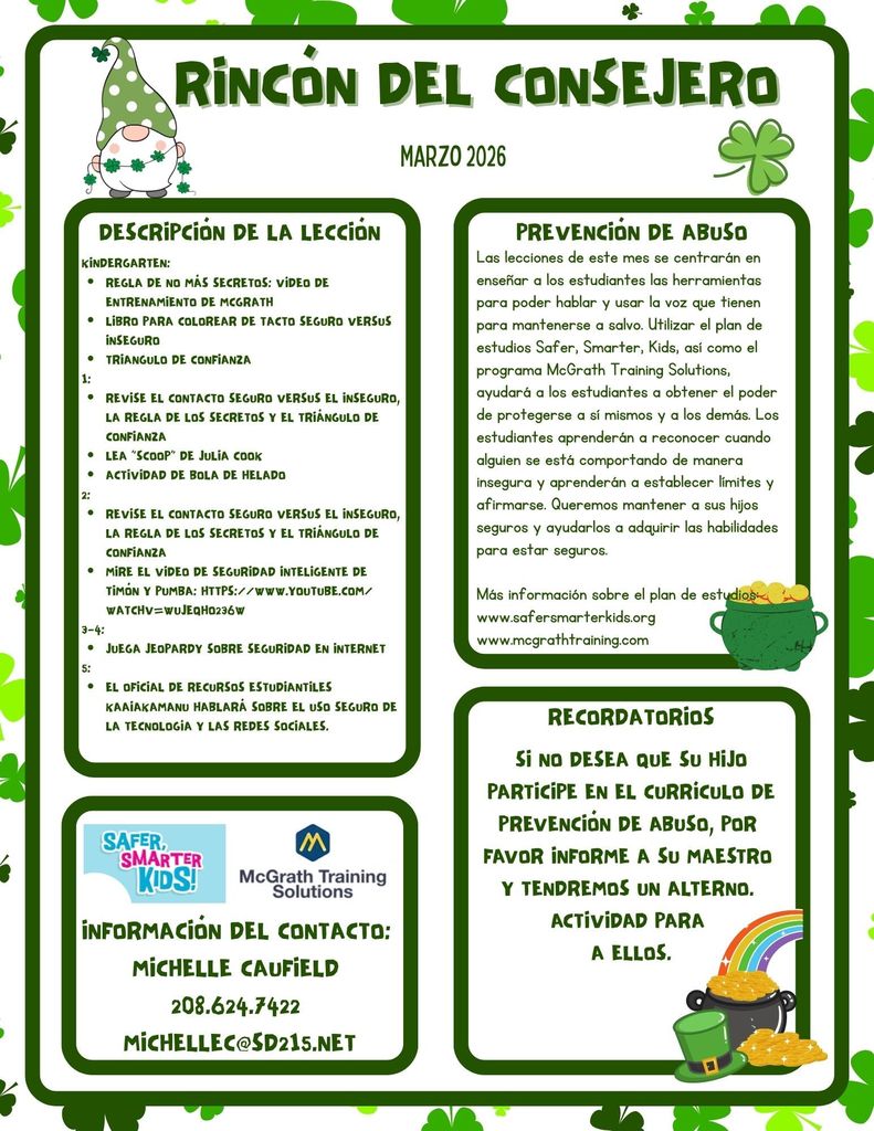 Counselor's Corner March Newsletter Spanish