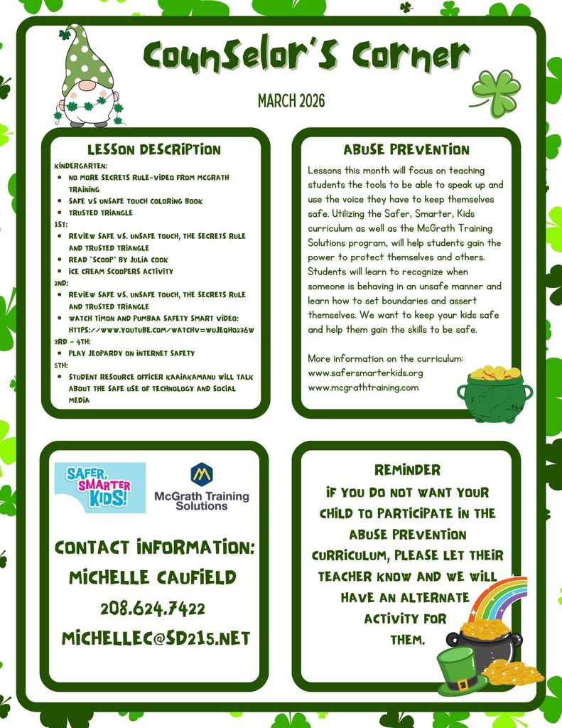 Counselor's Corner March Newsletter English