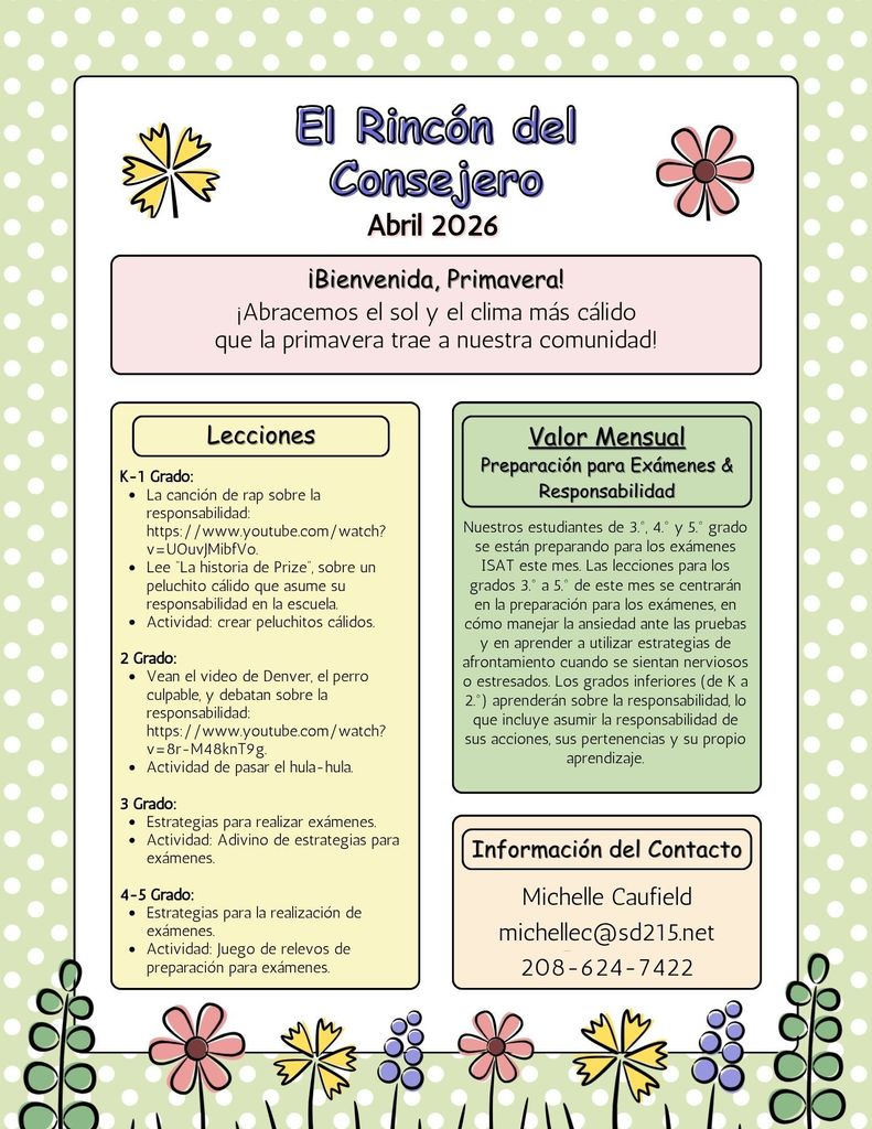 Counselor's Corner April Newsletter Spanish