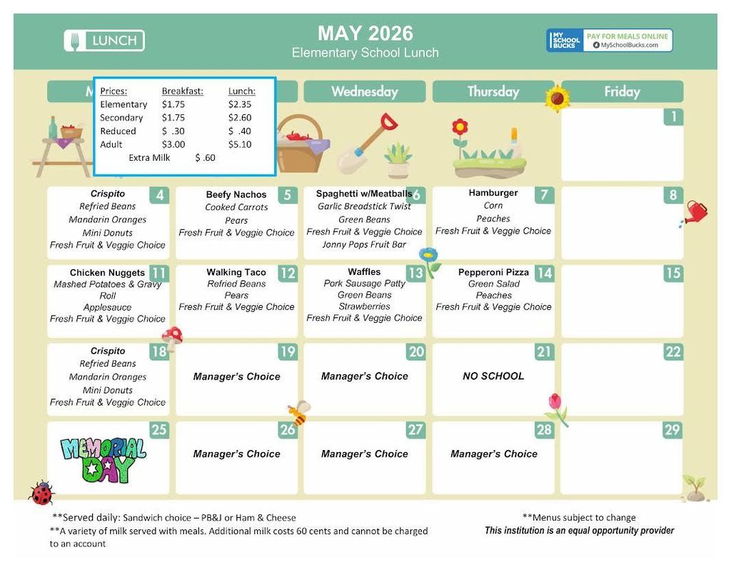 May Lunch Menu
