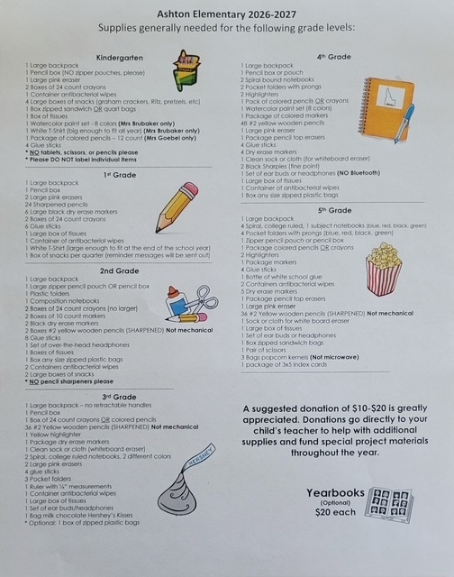 2026-2027 School Supply List