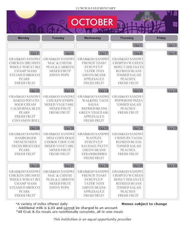 October Lunch Menu
