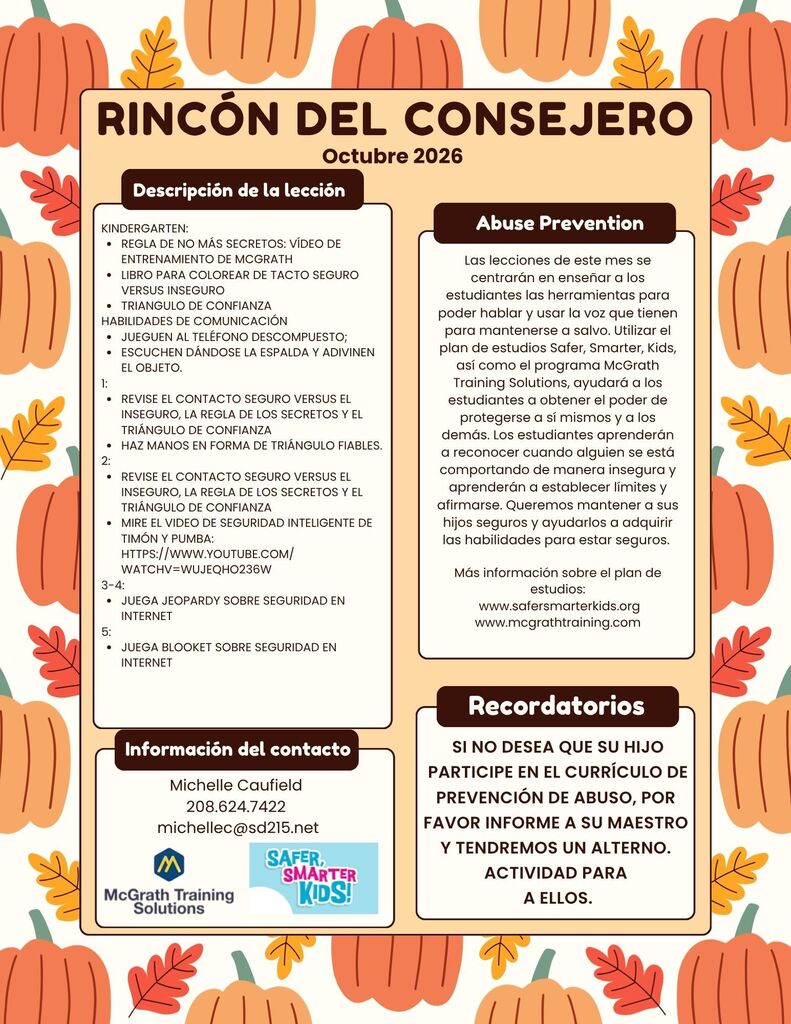 Counselor's Corner October Newsletter