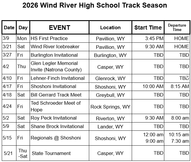 HS Track schedule