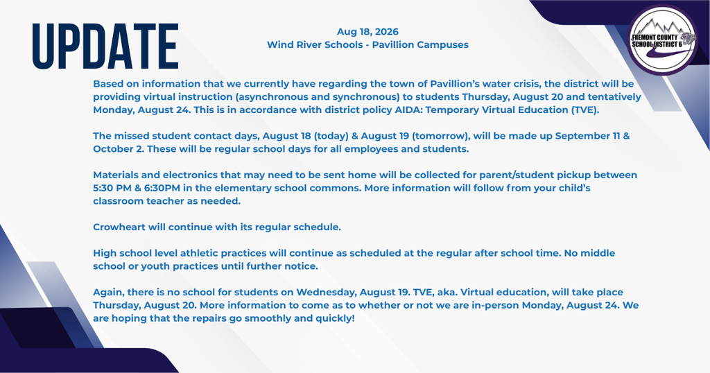 Update on school closure for Aug,18. 2026