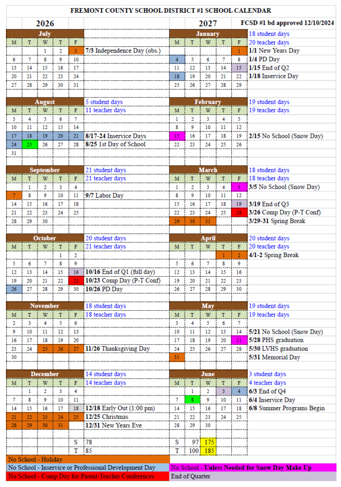 Image of 2026-2027 District Calendar
