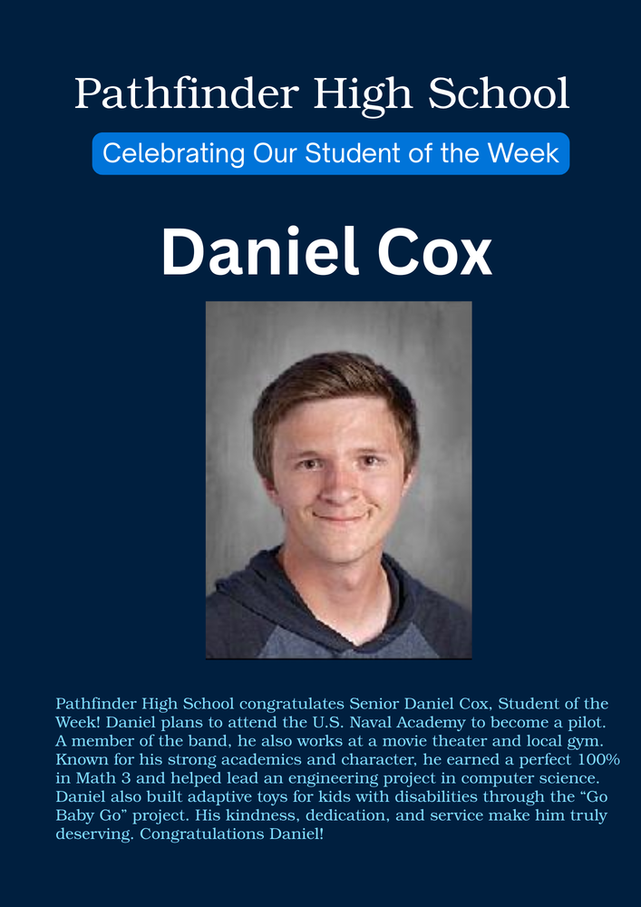 Student of the Week at Pathfinder High School is Daniel Cox