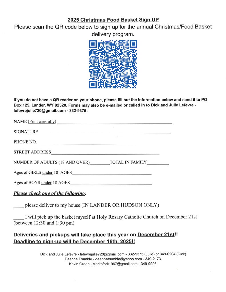 Christmas Basket Sign Up 