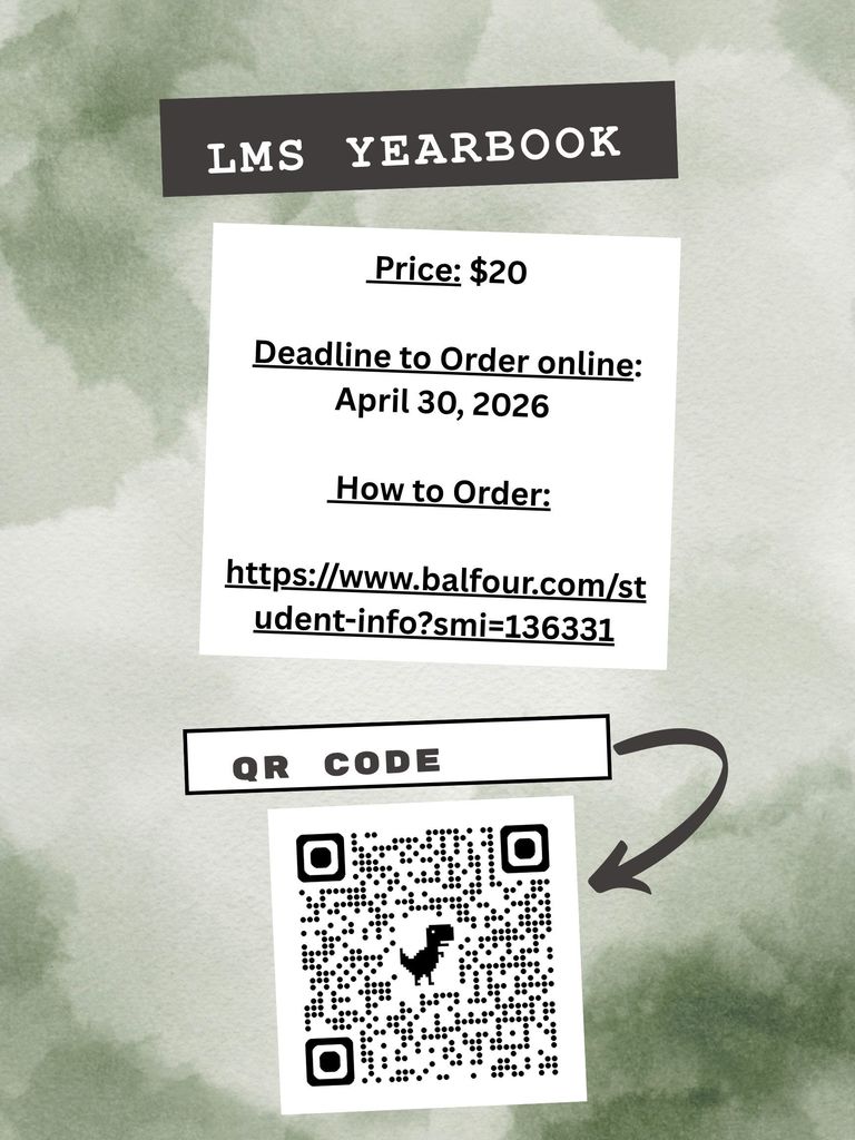 order your yearbook today, scan qr code or go to balfour.com and search lander middle school 