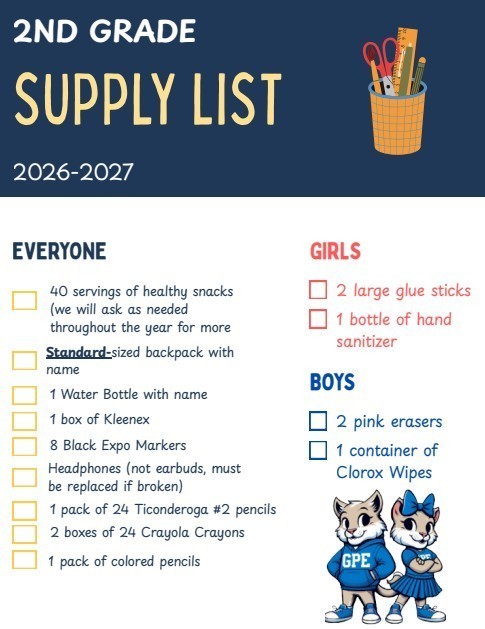 Second Grade Supply List