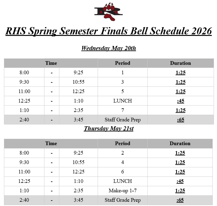 RHS Spring Finals Bell Schedule