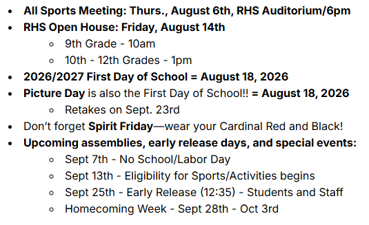 RHS upcoming dates/reminders