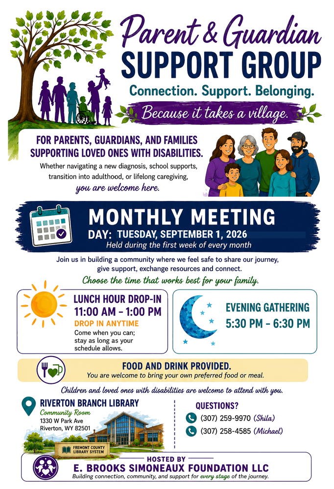 Parent & Guardian Support Group. Montly Meeting Tuesday September 1, 2026. See Flyer for Details