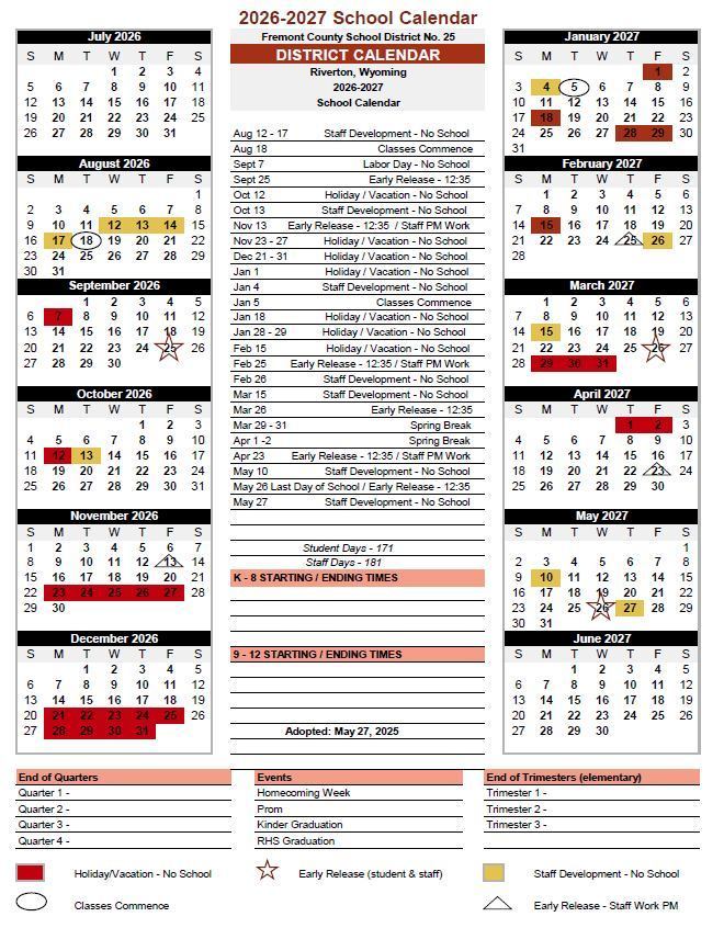 Current Calendar for 26-27