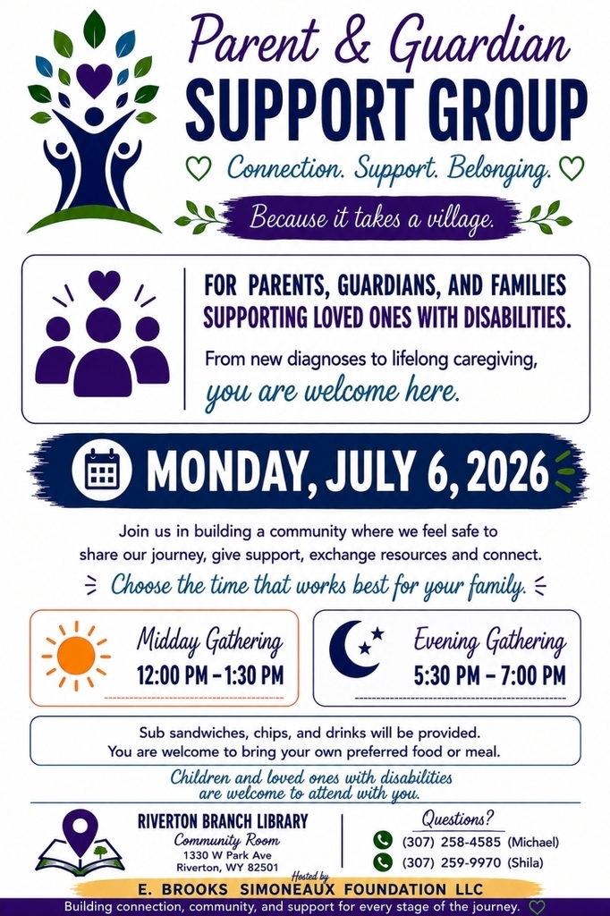 Parent and Support Group Meeting on July 6, 2026 at the Riverton Branch Library