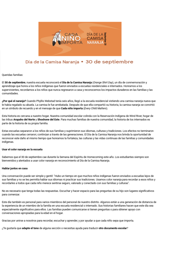 Orange Shirt - Spanish