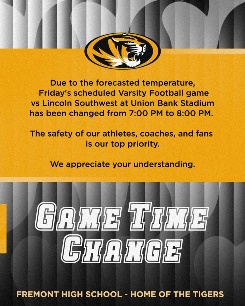 9/4/26 Varsity Football Game time change