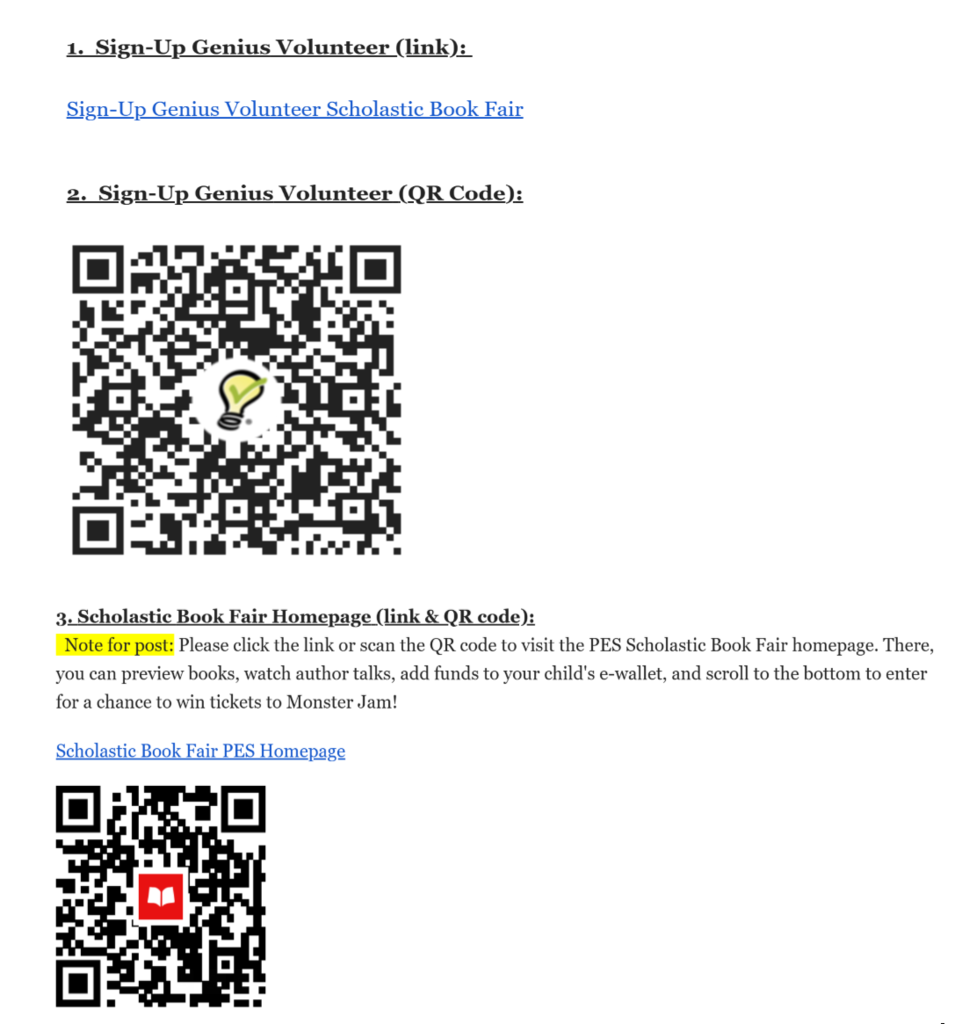 Book Fair QR Codes