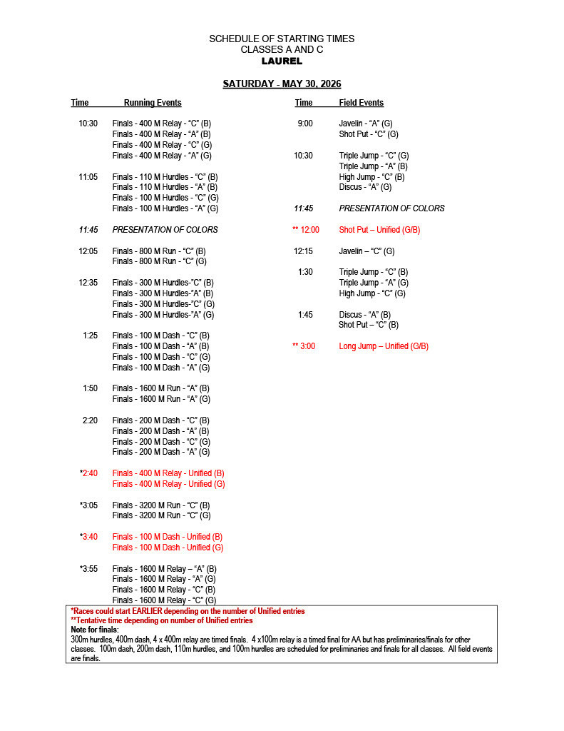 saturday track sched