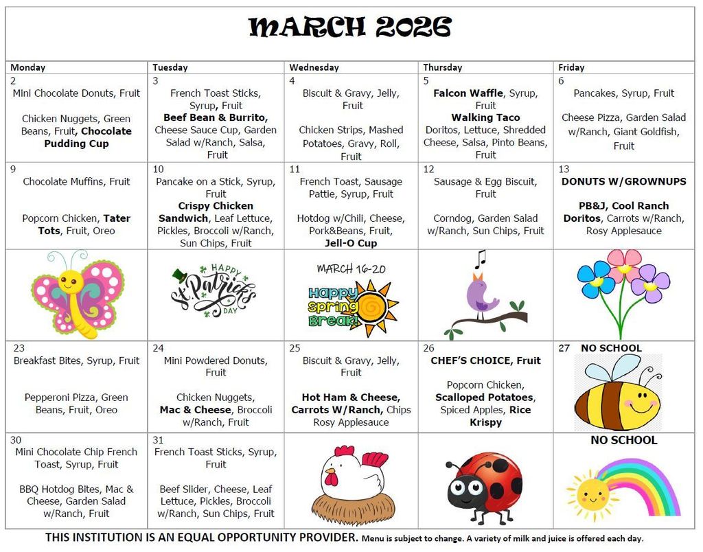 March Lunch Menu 2026