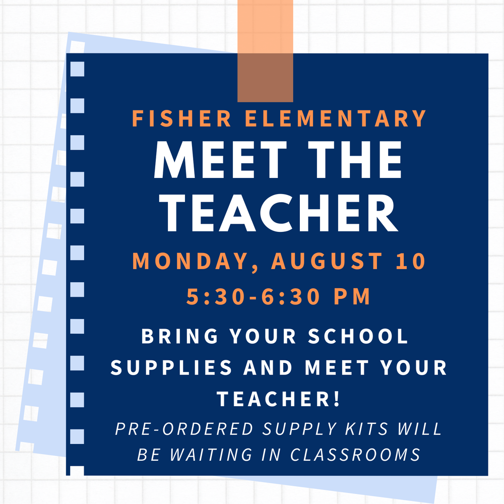 Blue notebook paper with details of meet the teacher 
