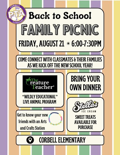 Back to School Family Picnic Friday, August 21