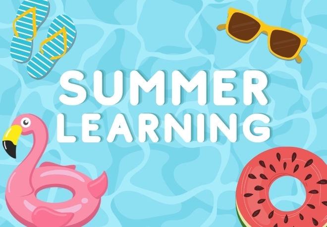 Summer Learning words and pool toys