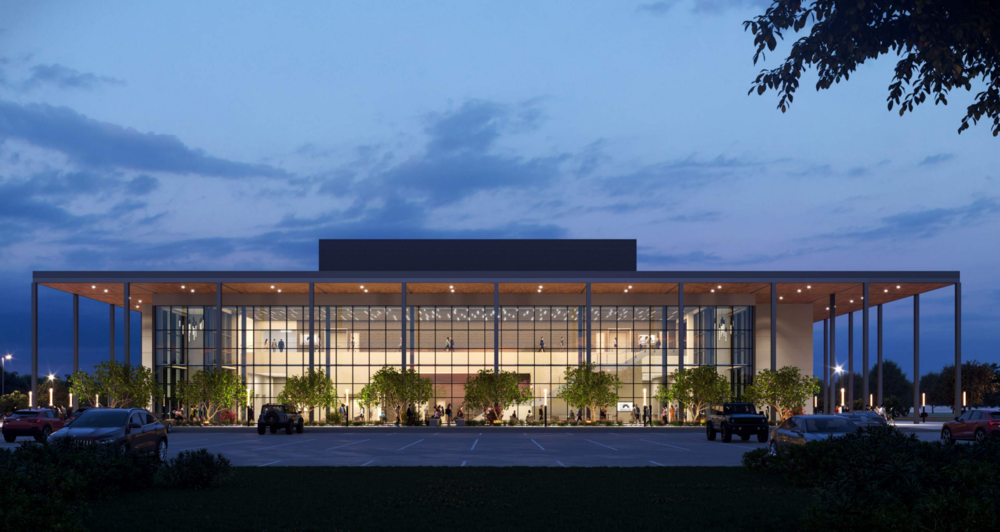 Rendering of a fine arts facility at night