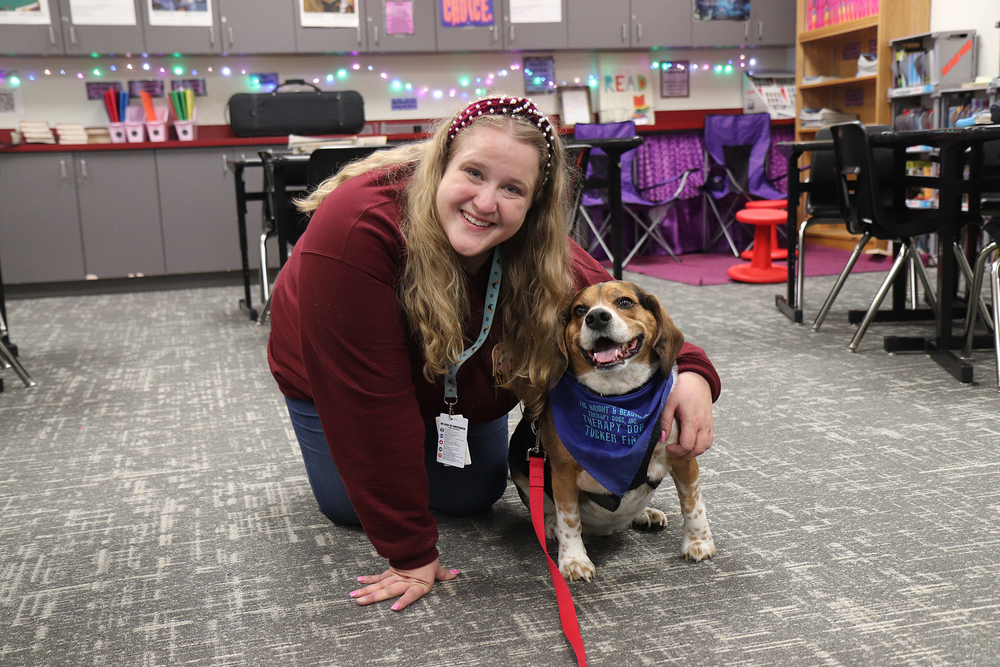 Stafford counselor Laura Walters with her dog, Tucker