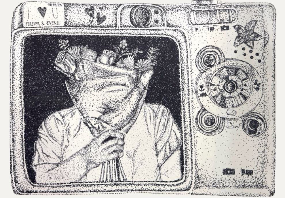 Black and white drawing of the back of a camera