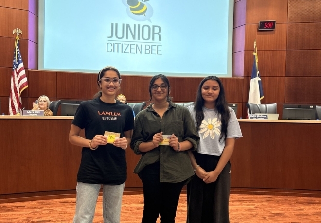 three frisco isd students at the junior citizen bee