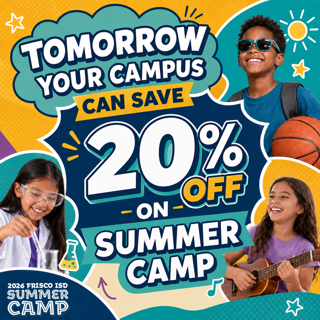 Summer camp 20% off graphic with kids learning and having fun