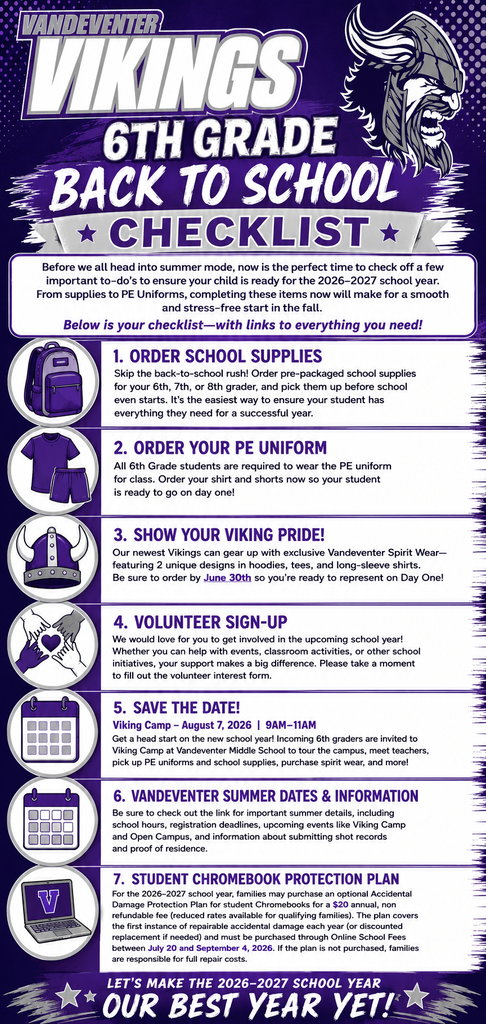 6th Grade Back to School Checklist