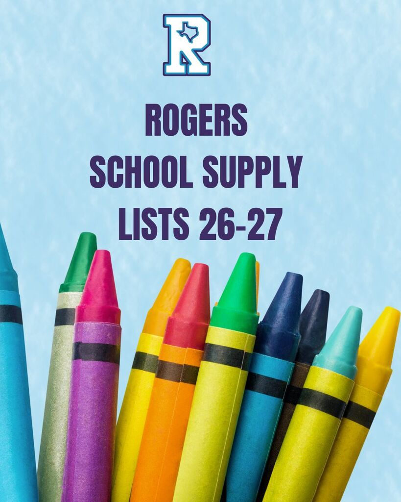 Roger school supply list 26-27 crayons of different colors