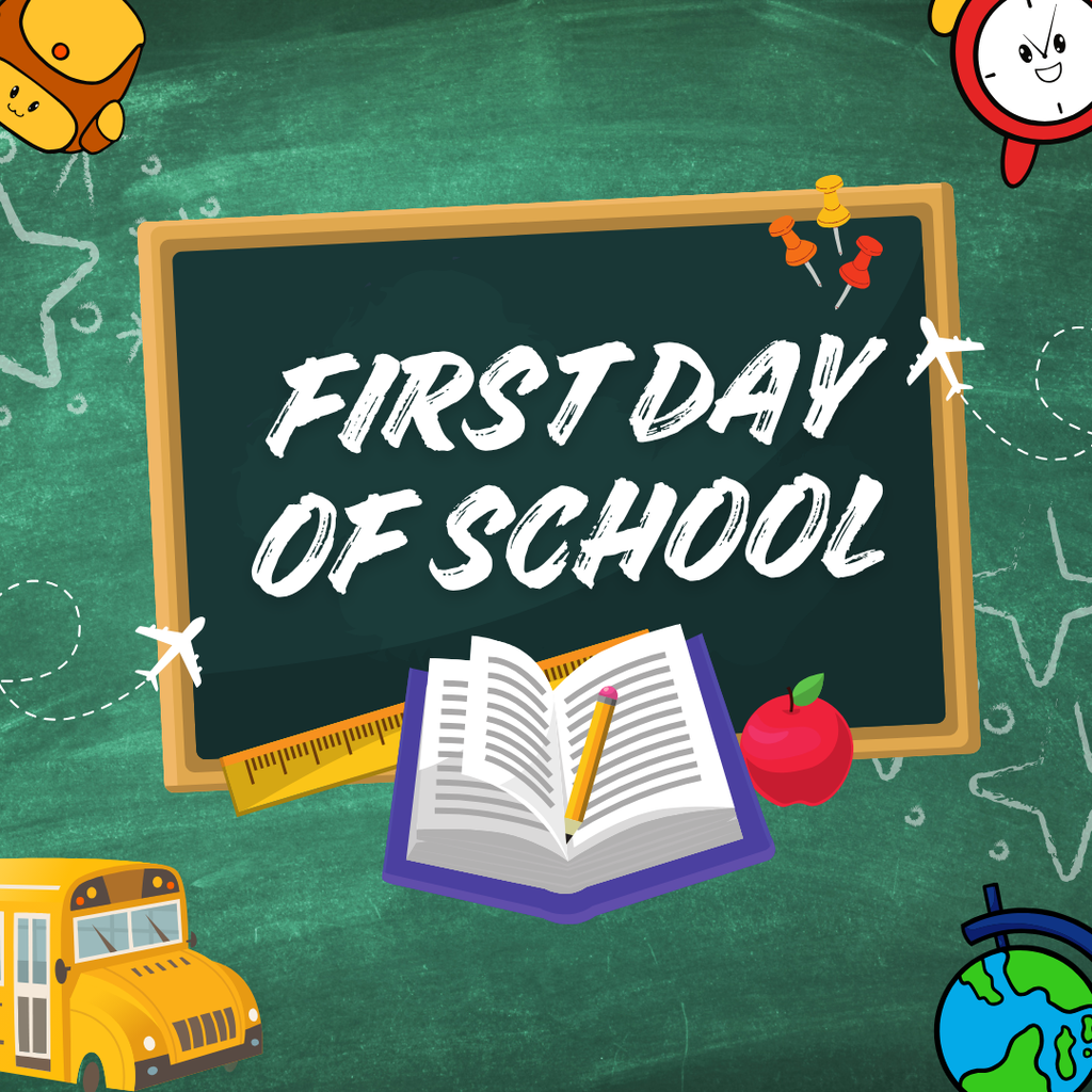 First day of school graphic, chalkboard and back to to school related images