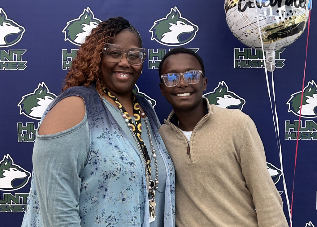 Hunt's Biruk Teferi and AVID teacher LaTisha Johnson