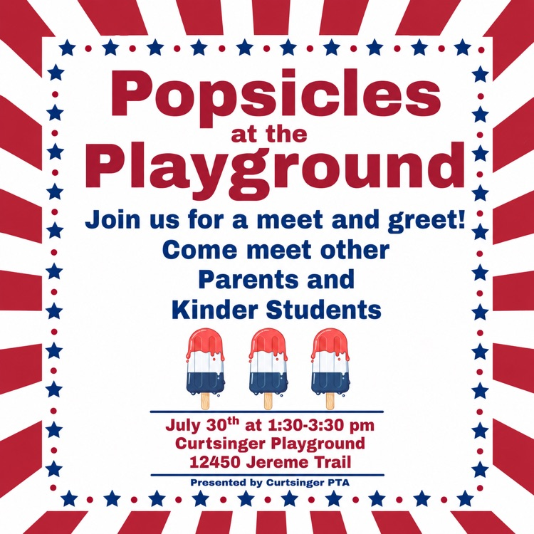 Patriotic red, white, and blue flyer for a “Popsicles at the Playground” kinder meet and greet.