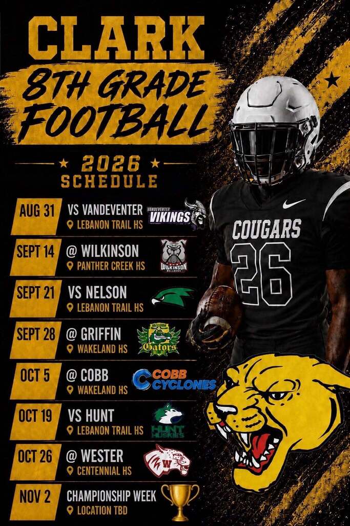 Clark Cougars 8th Grade Football Schedule
