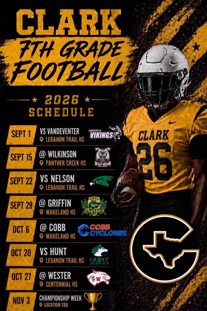 Clark Cougars 7th Grade Football Schedule