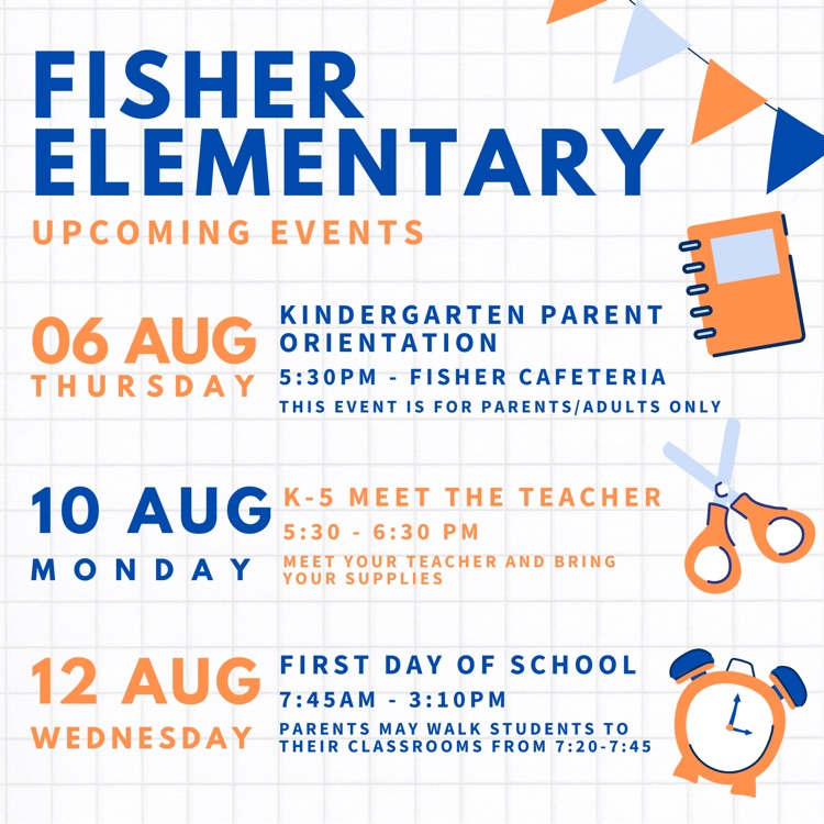 blue and orange text describing upcoming events