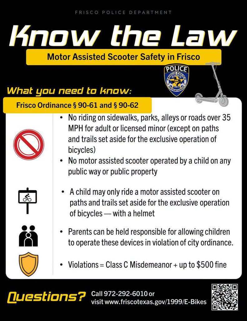 Frisco Police has provided guidance on e-scooters within city limits.